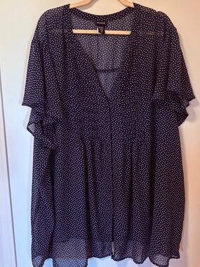 Torrid Blouse Navy Blue Sheer Heart Patterned Top Size 6